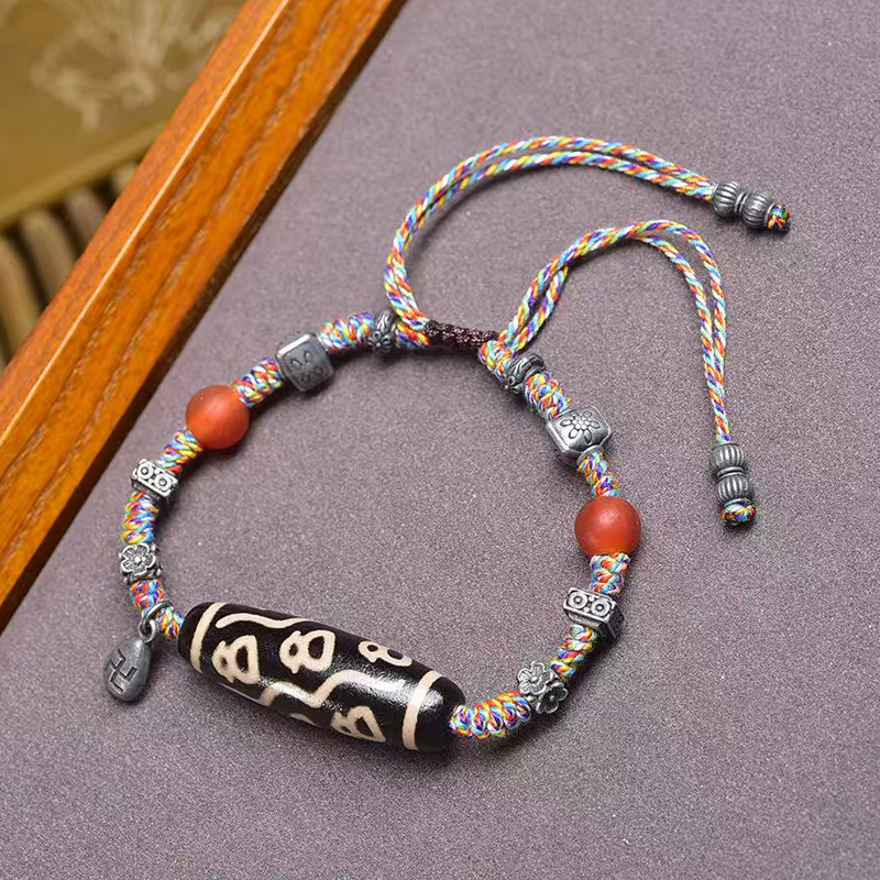 Collectible Vintage Matches - Natural Agate Fortune God Bead Bracelet