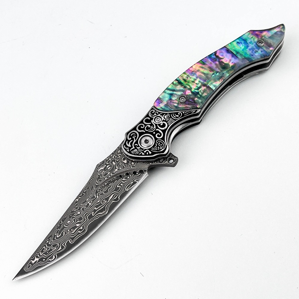 Vintage Collectible Pocket Knives - New Vintage Damascus Pattern Blade Folding