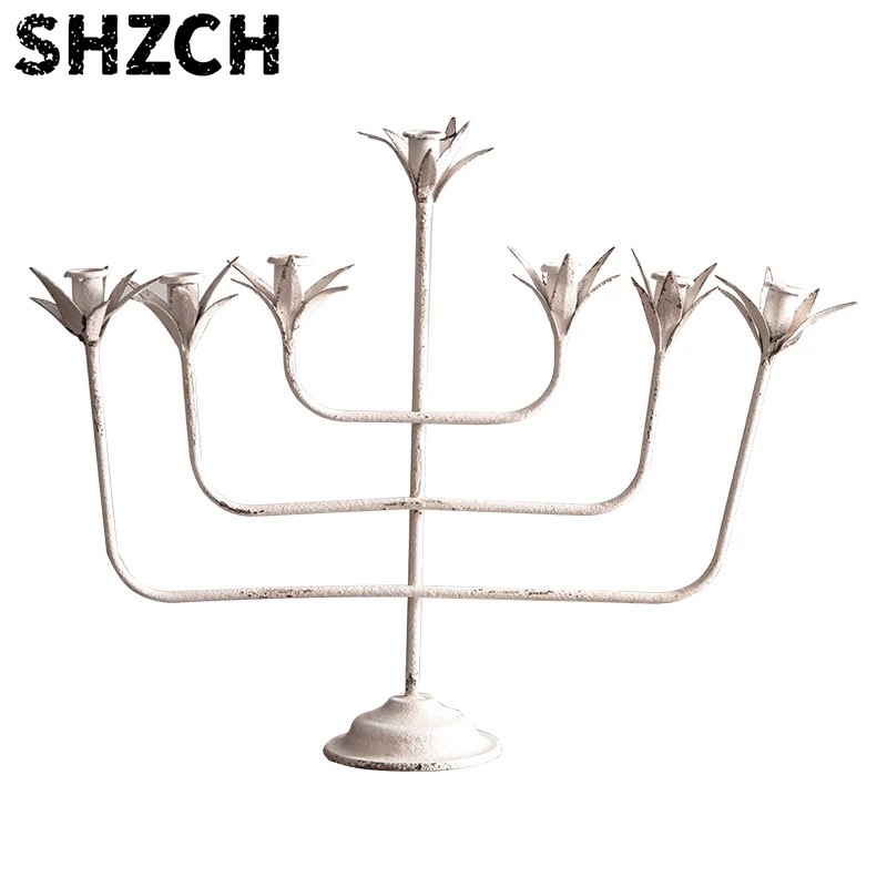 Collectible Vintage Matches - Vintage Metal Floral Candelabra, White Distressed